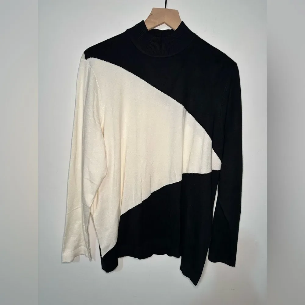 Chico's Colorblock Mock Neck Long Sleeves Sweater Size 4 US XXL Basic Minimalist